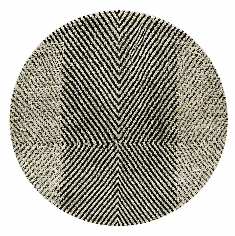 Tapis rond berbère Izza noir et blanc aux motifs géométriques — tapis berbères contemporains tissé à la main