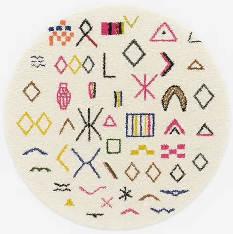 Tapis rond berbère Lakhdar multicolore aux motifs berbères — tapis berbères contemporains