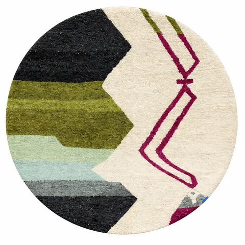 Tapis rond berbère Lunja au dessin abstrait II — tapis berbères contemporains