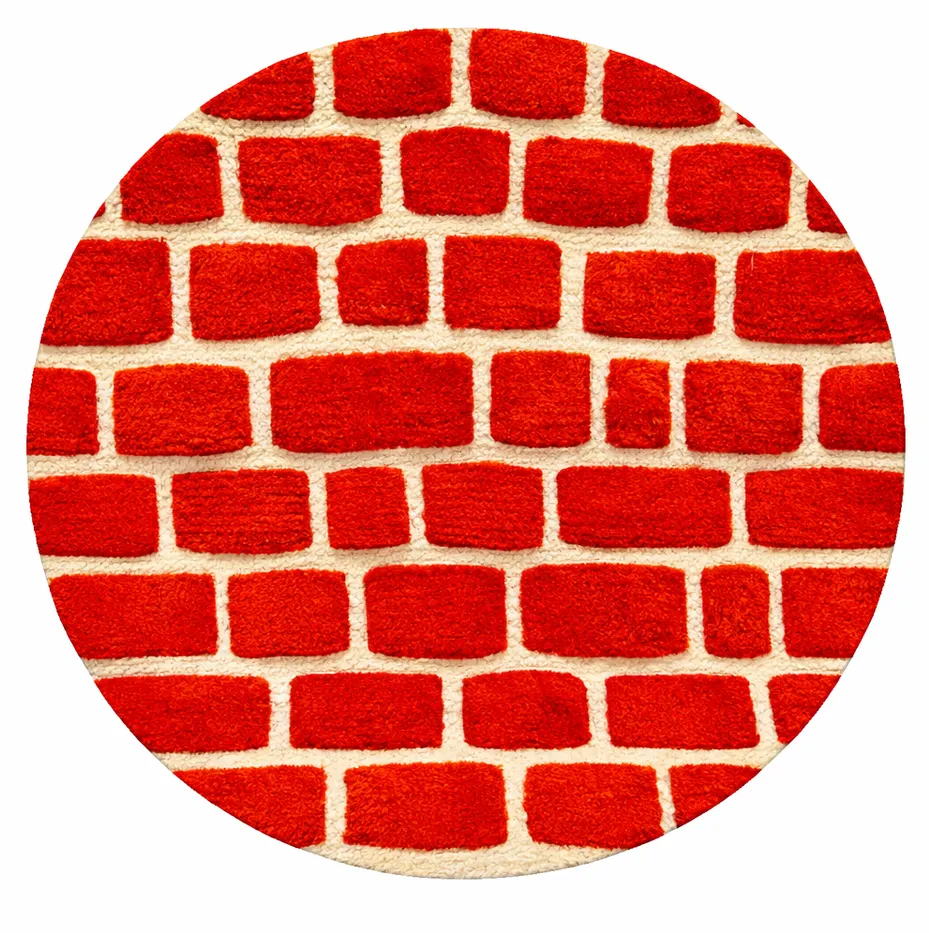 Tapis rond berbère Massin rouge à damier — tapis berbères contemporains tissé à la main