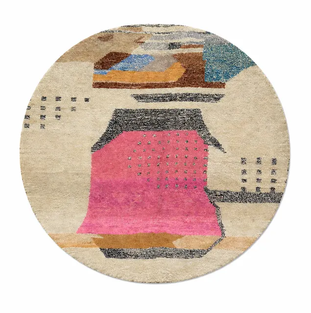 Tapis rond berbère Meddur au dessin abstrait — tapis berbères contemporains