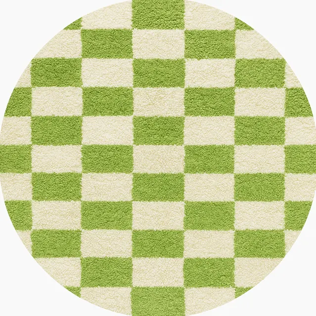 Tapis rond berbère Merzouga vert et blanc à damier — tapis berbères contemporains