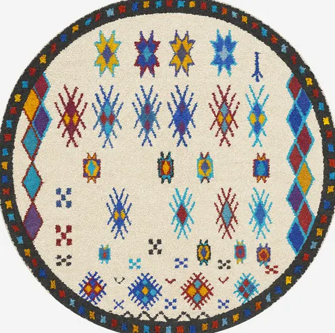 Tapis rond berbère Midelt multicolore aux motifs berbères — tapis berbères contemporains