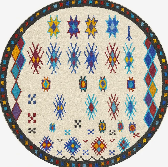 Tapis rond berbère Midelt multicolore aux motifs berbères — tapis berbères contemporains