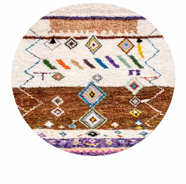 Tapis rond berbère Mirleft marron et multicolore — tapis berbères contemporains