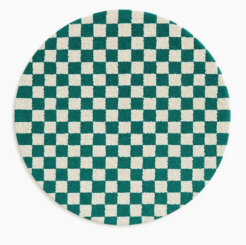 Tapis rond berbère Nfis vert à damier — tapis berbères contemporains