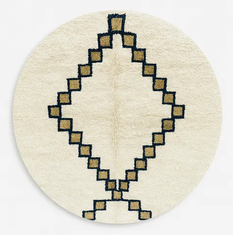 Tapis rond berbère Noun blanc à losanges — tapis berbères contemporains
