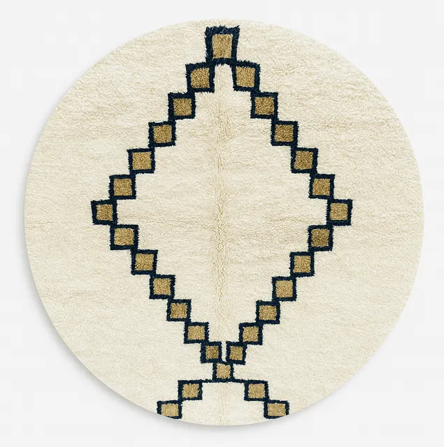 Tapis rond berbère Noun blanc à losanges — tapis berbères contemporains