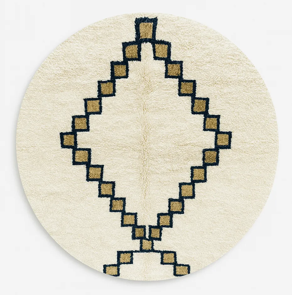 Tapis rond berbère Noun blanc à losanges — tapis berbères contemporains tissé à la main