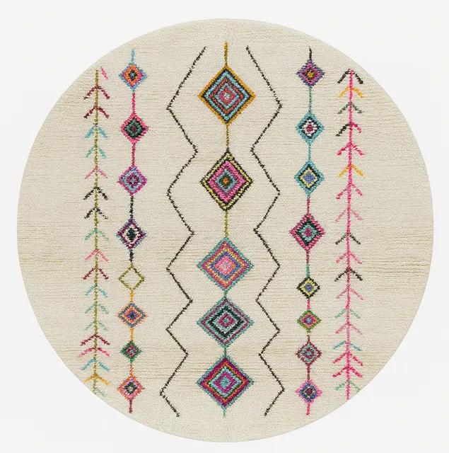 Tapis rond berbère Oualidia multicolore à losanges — tapis berbères contemporains