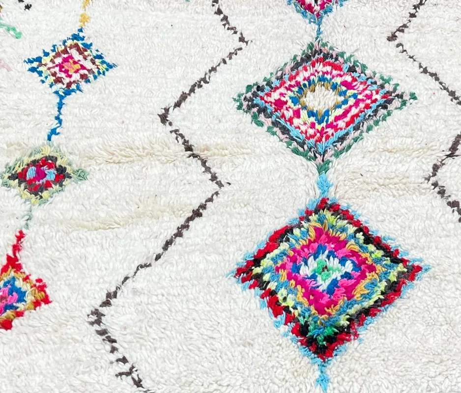 Tapis rond berbère Oualidia multicolore à losanges, vue 3 sur 4