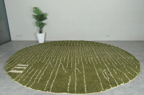Tapis rond berbère Ouanoukrim vert — tapis berbères contemporains