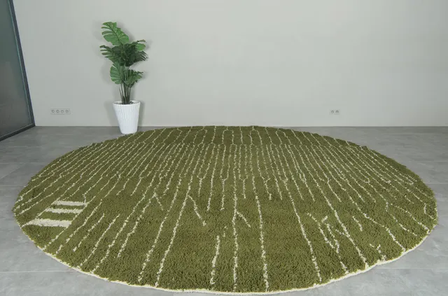 Tapis rond berbère Ouanoukrim vert — tapis berbères contemporains