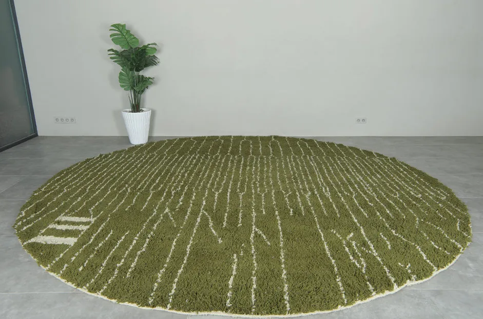 Tapis rond berbère Ouanoukrim vert — tapis berbères contemporains tissé à la main