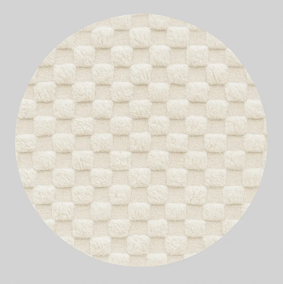 Tapis rond berbère Ouirgane blanc à damier — tapis berbères contemporains tissé à la main