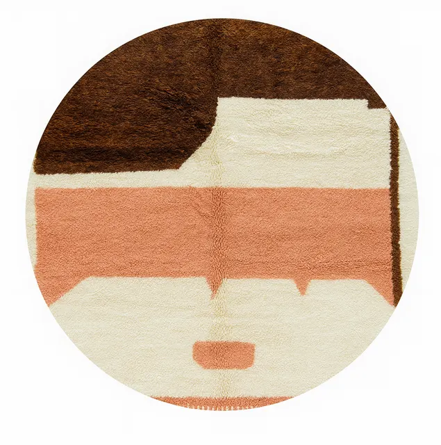 Tapis rond berbère Oukaïmeden au dessin abstrait — tapis berbères contemporains