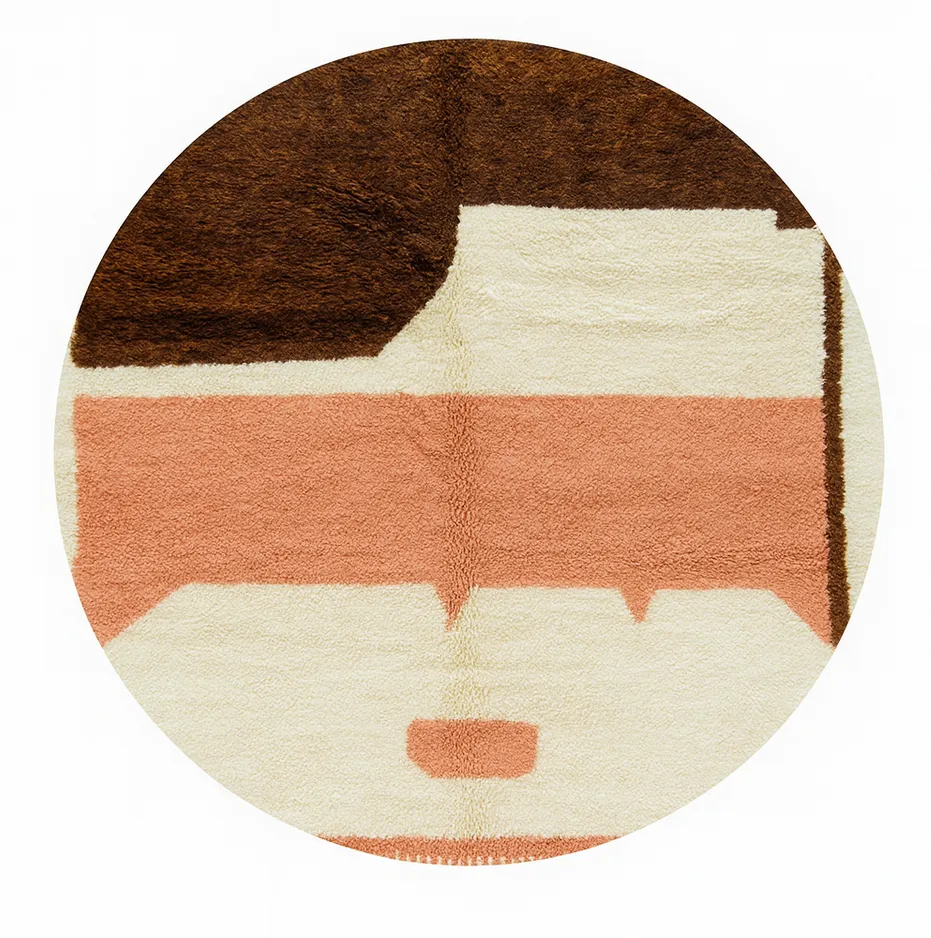 Tapis rond berbère Oukaïmeden au dessin abstrait — tapis berbères contemporains tissé à la main