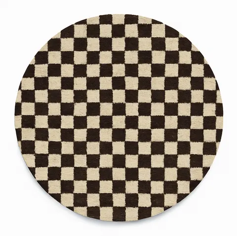 Tapis rond berbère Rheris marron et blanc à damier — tapis berbères contemporains