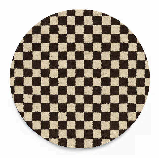 Tapis rond berbère Rheris marron et blanc à damier — tapis berbères contemporains