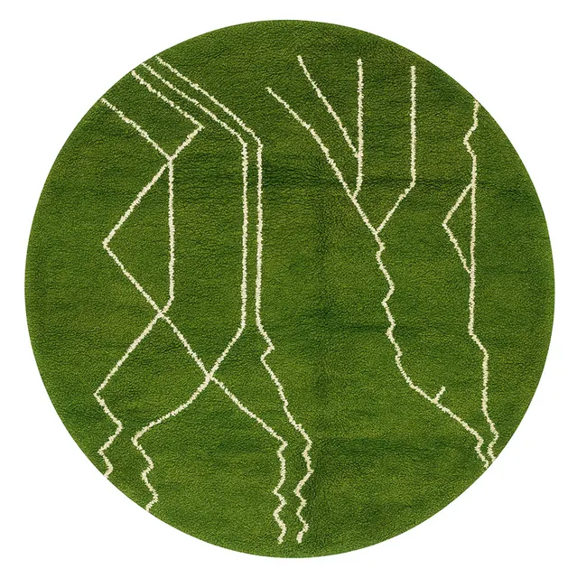 Tapis rond berbère Rissani vert — tapis berbères contemporains