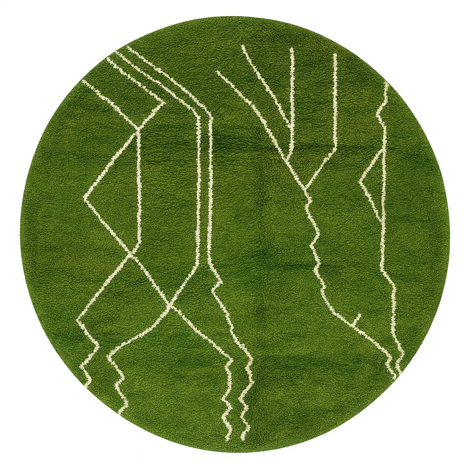 Tapis rond berbère Rissani vert — tapis berbères contemporains tissé à la main