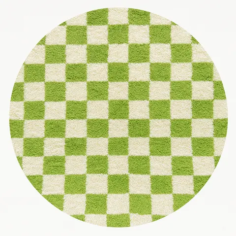 Tapis rond berbère Sidi-Ali vert à damier — tapis berbères contemporains