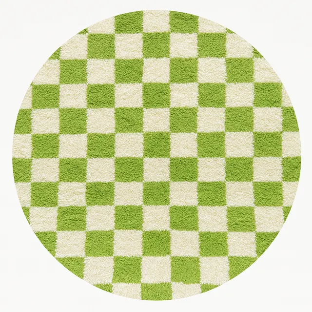 Tapis rond berbère Sidi-Ali vert à damier — tapis berbères contemporains