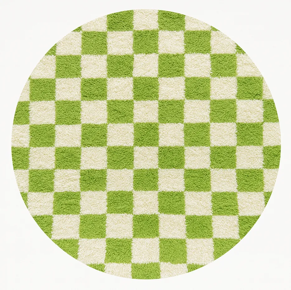Tapis rond berbère Sidi-Ali vert à damier — tapis berbères contemporains tissé à la main