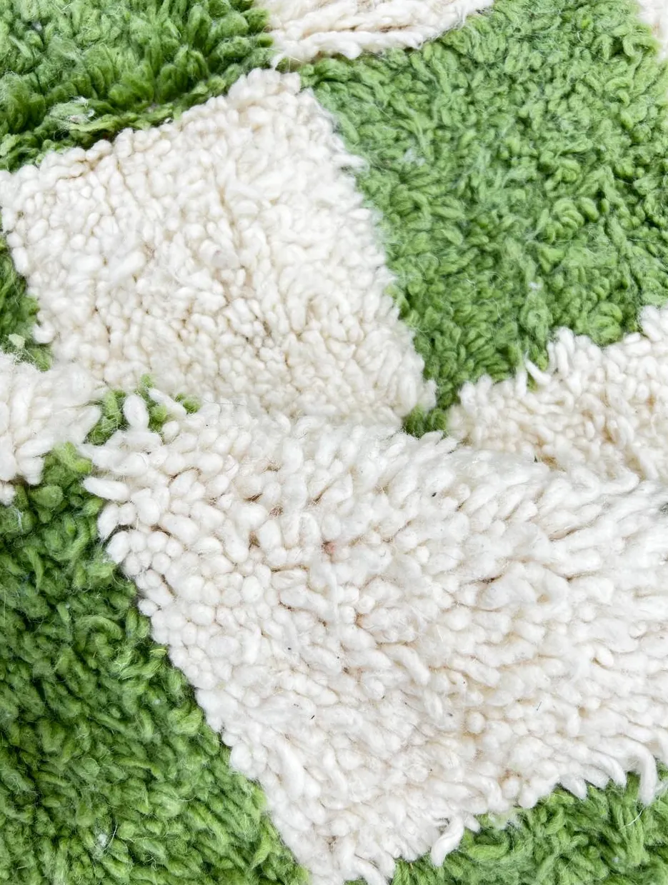 Tapis rond berbère Sidi-Ali vert à damier, vue 4 sur 4