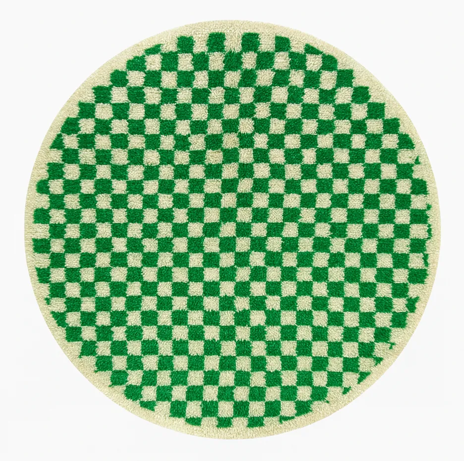 Tapis rond berbère Sidi-Ali vert à damier II — tapis berbères contemporains tissé à la main