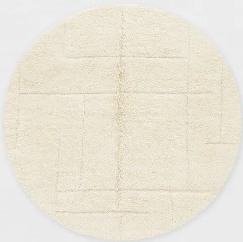 Tapis rond berbère Skoura blanc à lignes — tapis berbères contemporains