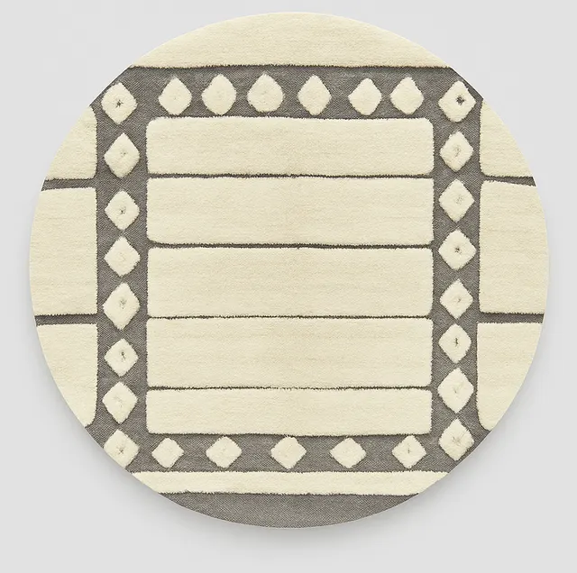 Tapis rond berbère Souss blanc et gris — tapis berbères contemporains