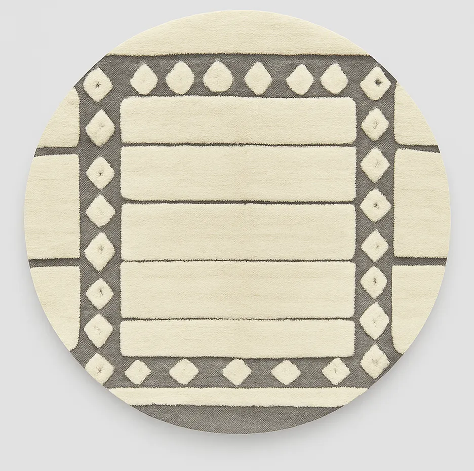 Tapis rond berbère Souss blanc et gris — tapis berbères contemporains tissé à la main