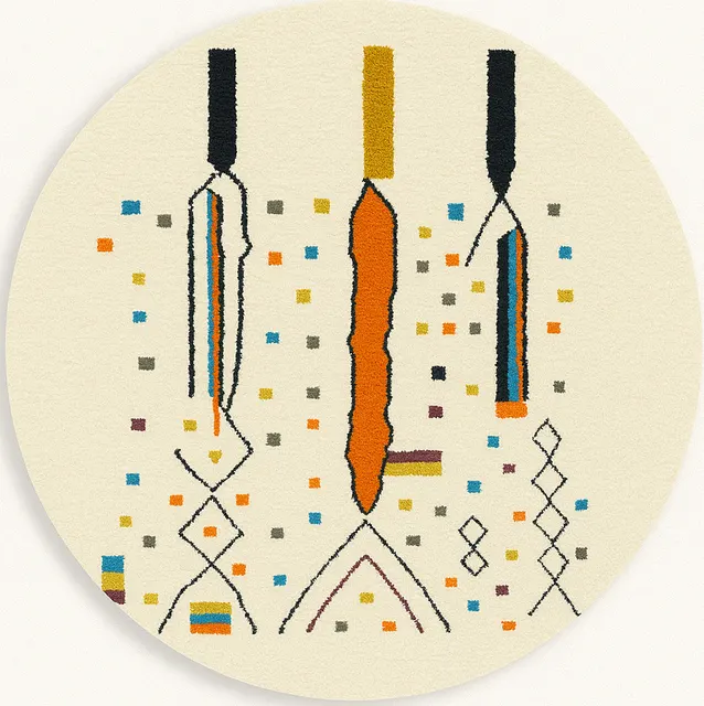 Tapis rond berbère Tabant blanc et multicolore — tapis berbères contemporains
