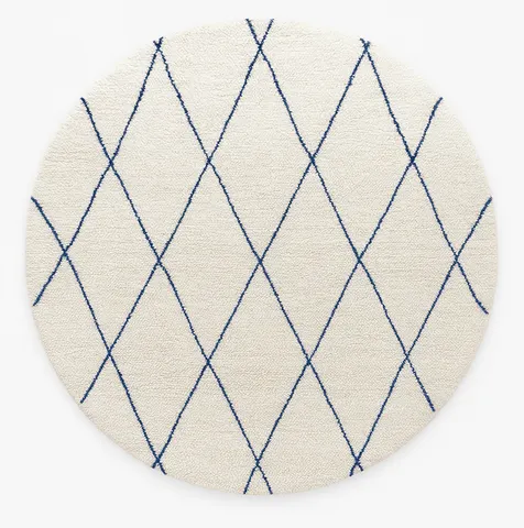 Tapis rond berbère Tadla blanc et bleu à losanges — tapis berbères contemporains