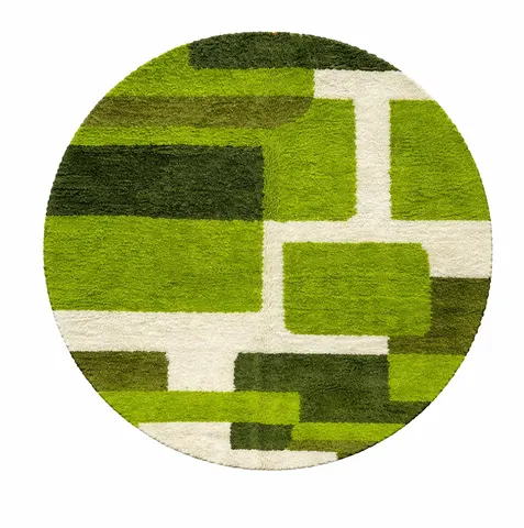 Tapis rond berbère Tafsut vert aux motifs géométriques — tapis berbères contemporains