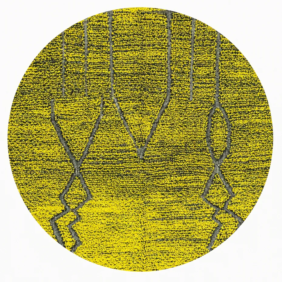 Tapis rond berbère Tagant jaune à lignes — tapis berbères contemporains tissé à la main