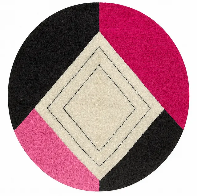 Tapis rond berbère Tagleft rose et noir aux motifs géométriques — tapis berbères contemporains