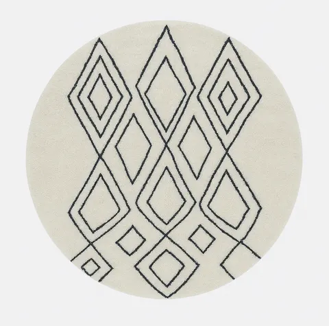 Tapis rond berbère Tagounite blanc et noir à losanges — tapis berbères contemporains