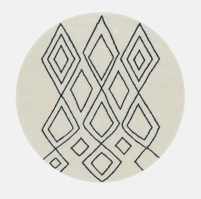 Tapis rond berbère Tagounite blanc et noir à losanges — tapis berbères contemporains