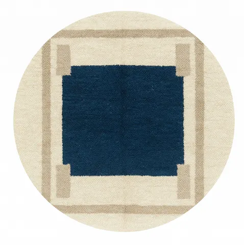 Tapis rond berbère Tahanaout bleu uni — tapis berbères contemporains
