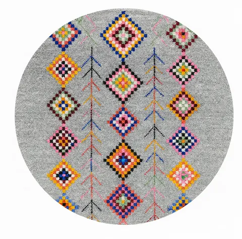 Tapis rond berbère Taliouine gris et multicolore — tapis berbères contemporains
