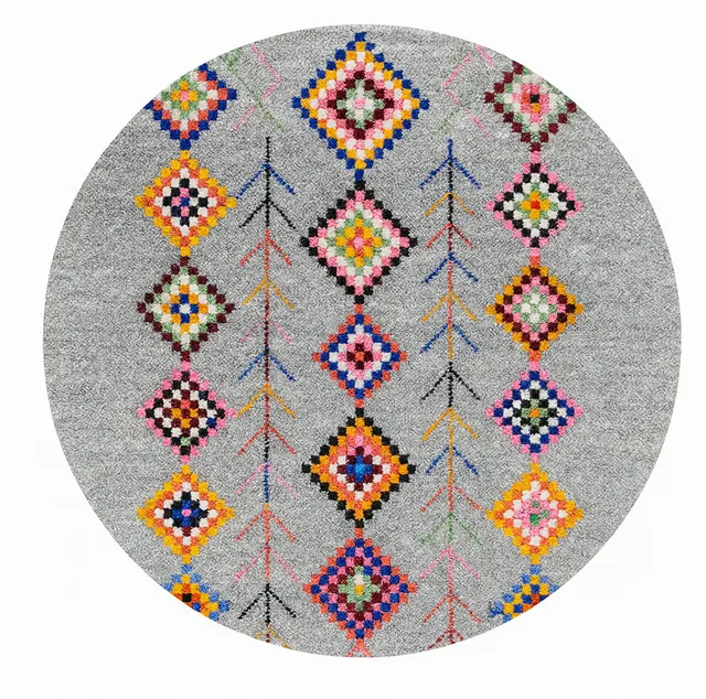 Tapis rond berbère Taliouine gris et multicolore — tapis berbères contemporains