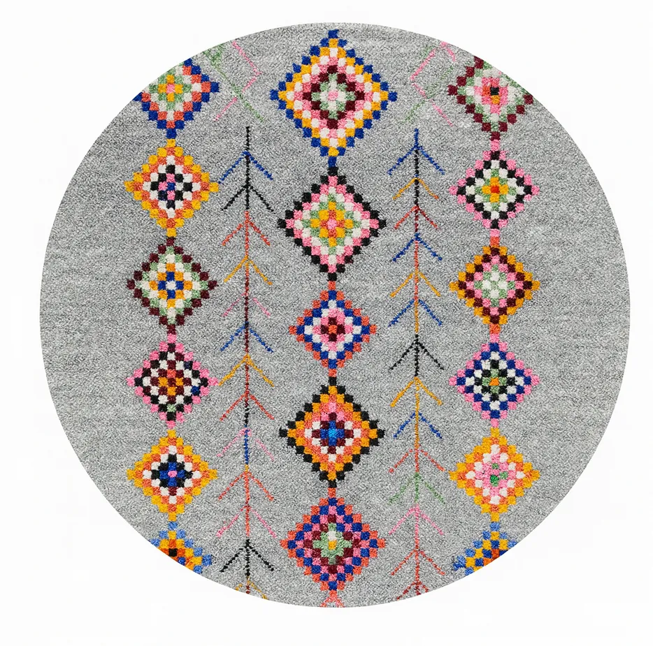 Tapis rond berbère Taliouine gris et multicolore — tapis berbères contemporains tissé à la main