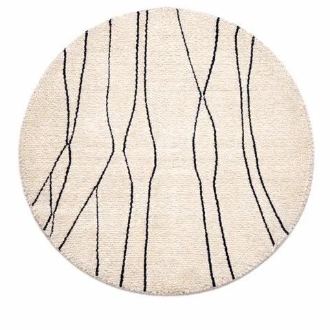 Tapis rond berbère Tamayt blanc à lignes — tapis berbères contemporains