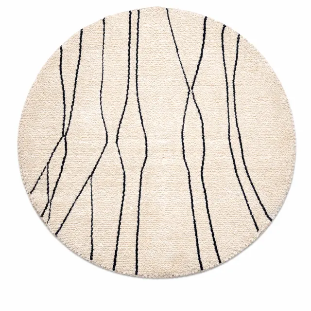 Tapis rond berbère Tamayt blanc à lignes — tapis berbères contemporains