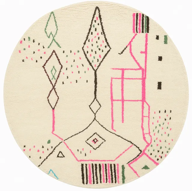 Tapis rond berbère Tamda crème et multicolore — tapis berbères contemporains