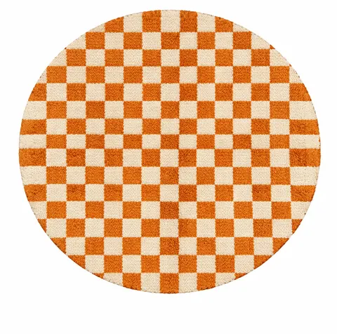 Tapis rond berbère Tamilla orange à damier — tapis berbères contemporains