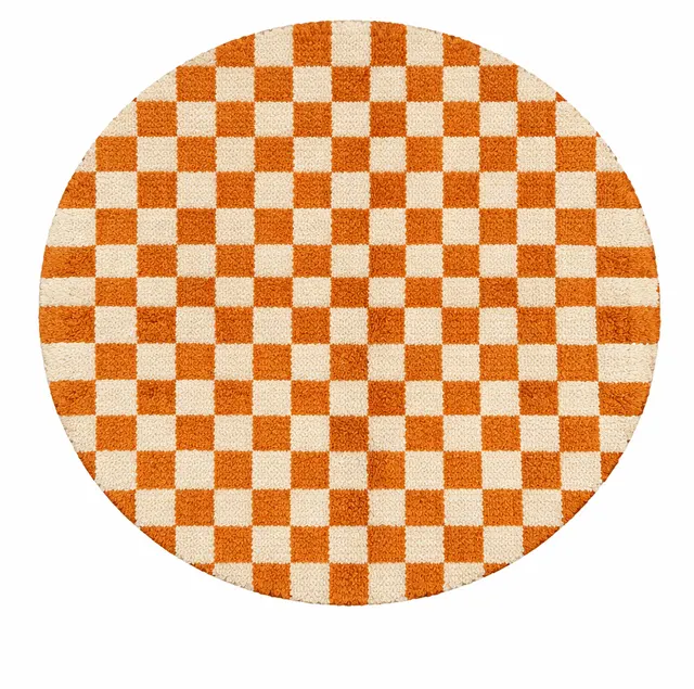 Tapis rond berbère Tamilla orange à damier — tapis berbères contemporains