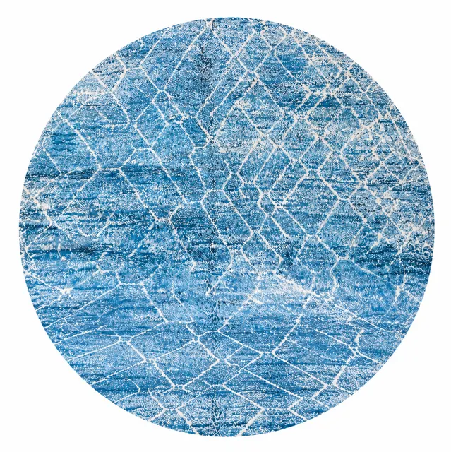 Tapis rond berbère Tanirt bleu au dessin abstrait — tapis berbères contemporains